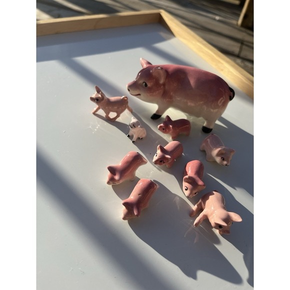 Farm Animals Mommy Pig Plus 9 Piglets Vintage Collectibles Ceramic Made In Japan - Picture 16 of 16